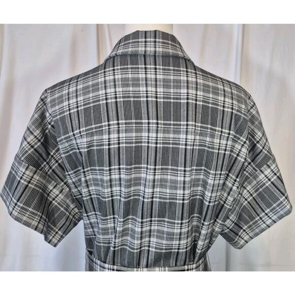 Alice + Olivia Lucette Gray Black Plaid Belted Shirt Dress Large - Picture 10 of 12